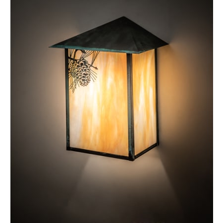 Meyda Tiffany Seneca Winter Pine 16" Tall Wall Sconce Craftsman Verdigris
