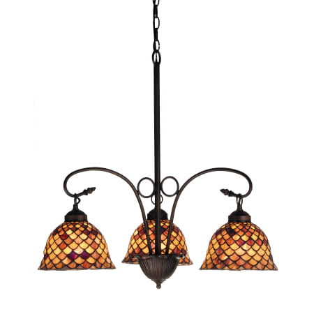 Meyda Tiffany Tiffany Fishscale 3 Light 24" Wide Chandelier with Tiffany Glass Shade Mahogany Bronze