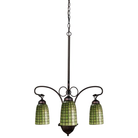 Meyda Tiffany Terra Verde 3 Light 20-1/2" Wide Chandelier with Tiffany Glass Shade Mahogany Bronze / Green