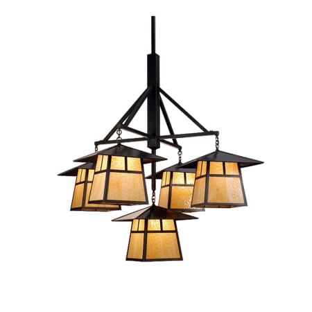 Meyda Tiffany Stillwater T Mission 5 Light 37" Wide Chandelier with Yellow Glass Shade Craftsman Brown