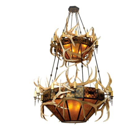 Meyda Tiffany Antlers Elk 16 Light 51" Wide Antler Chandelier with Brown Mica Shade N/A