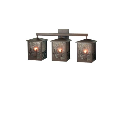 Meyda Tiffany Deer Creek 3 Light 27" Wide Bathroom Vanity Light with Silver Mica Shade Craftsman Brown