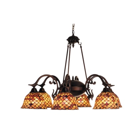 Meyda Tiffany Tiffany Fishscale 6 Light 32-1/2" Wide Chandelier with Tiffany Glass Shade Mahogany Bronze