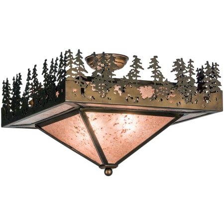 Meyda Tiffany Pine Lake 2 Light 20" Wide Flush Mount Ceiling Fixture with Silver Mica Shade Antique Copper
