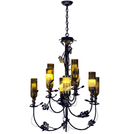 Meyda Tiffany Tuscan Vineyard 9 Light 34" Wide Chandelier with Green Glass Shade Antique Bronze