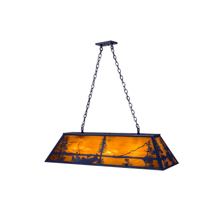 Meyda Tiffany Trout and Fisherman 9 Light 17" Wide Billiard Chandelier with Orange Glass Shade Pewter