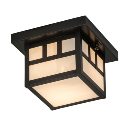 Meyda Tiffany Hyde Park Double Bar Mission 12" Wide Flush Mount Square Ceiling Fixture with White Glass Shade - Craftsman Brown Finish Craftsman Brown