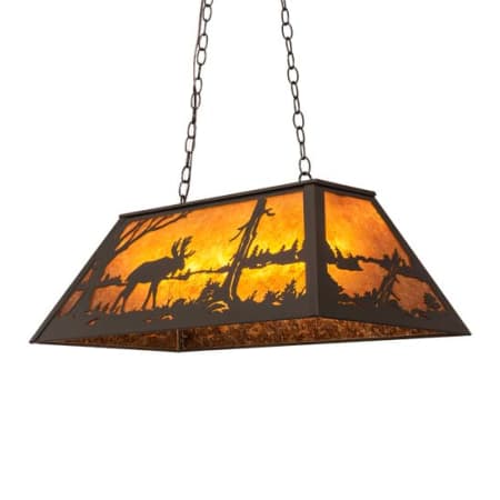 Meyda Tiffany Long Moose at Lake 6 Light 33" Wide Linear Pendant Timeless Bronze