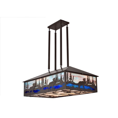 Meyda Tiffany Moose at Lake 8 Light 36" Wide Billiard Chandelier with Multi-colored Glass Shade Bronze
