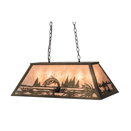 Meyda Tiffany Leaping Trout 6 Light 33" Wide Billiard Chandelier with Silver Mica Shade Antique Copper