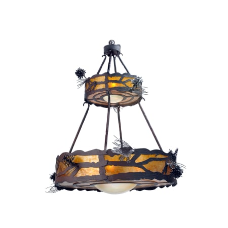Meyda Tiffany Woodland Pine 7 Light 36" Wide Drum Chandelier with Brown Glass Shade Mahogany Bronze
