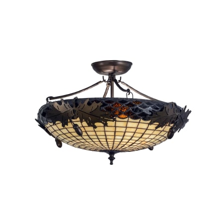 Meyda Tiffany Greenbriar Oak 2 Light 21-1/2" Wide Semi Flush Ceiling Fixture with Tiffany Glass Shade Antique Copper