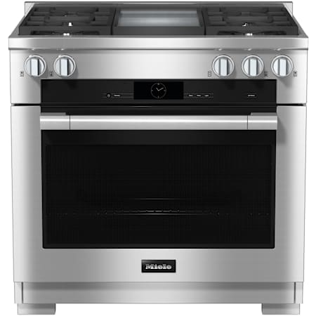 Miele 36 Inch Wide 5.76 Cu. Ft. Slide In Fingerprint Resistant Dual Fuel Range with Speed Oven Clean Touch Steel