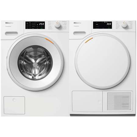 Miele 24 Inch Wide 2.26 Cu. Ft. Front Load Washer and 24 Inch Wide 4.02 Cu. Ft. Electric Dryer with HeatPump Technology Laundry Pair Lotus White