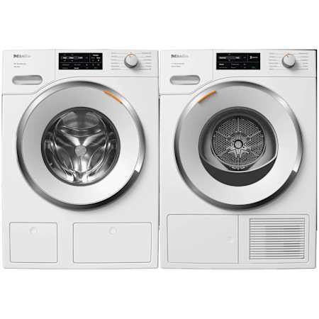 Miele 24 Inch Wide 2.26 Cu. Ft. Front Load Washer and 24 Inch Wide 4.02 Cu. Ft. Electric Dryer with ProfiEco Motor Laundry Pair Lotus White