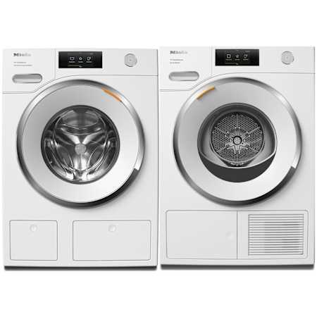 Miele 24 Inch Wide 2.26 Cu. Ft. Front Load Washer and 24 Inch Wide 4.02 Cu. Ft. Electric Dryer with FragranceDos Technology Laundry Pair Lotus White