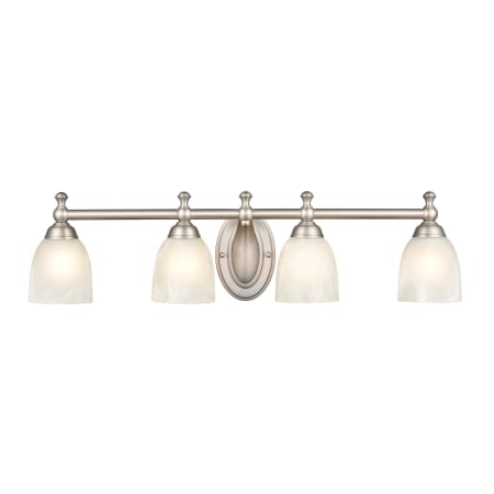 Millennium Lighting 4 Light 30" Wide Vanity Light with Faux Alabaster Frosted Glass Shades Satin Nickel