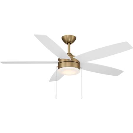 MinkaAire Airetor 52" 5 Blade Indoor LED Ceiling Fan with Integrated LED Light and Three Speed Pull Chain Brushed Brass / Alabaster White