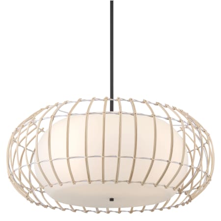 Minka Lavery Watermill 4 Light 28" Wide Cage Multi Light Pendant with Etched Opal and Natural Wicker Shades Coal