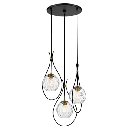 Minka Lavery Cody 3 Light 19" Wide Pendant with Clear Water Glass Coal / Soft Brass