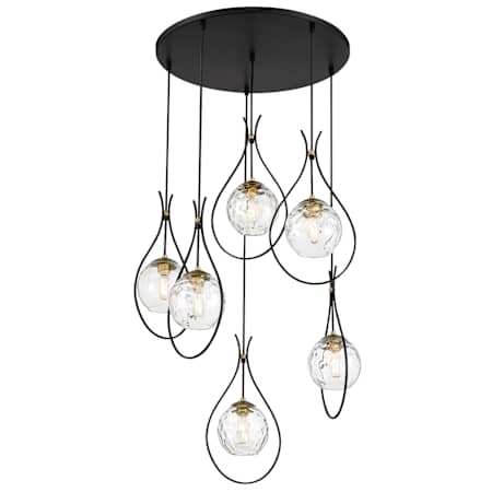 Minka Lavery Cody 6 Light 28" Wide Pendant with Clear Water Glass Coal / Soft Brass