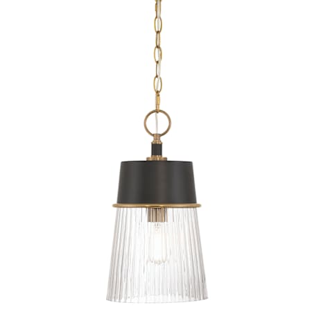 Minka Lavery Stamford 9" Wide Mini Pendant with Ribbed Glass Shade Dark Matte Black / Legacy Brass