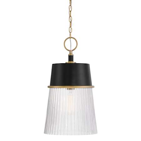 Minka Lavery Stamford 13" Wide Pendant with Ribbed Glass Shade Dark Matte Black / Legacy Brass