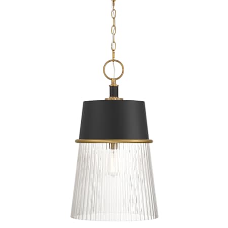 Minka Lavery Stamford 15" Wide Pendant with Ribbed Glass Shade Dark Matte Black / Legacy Brass