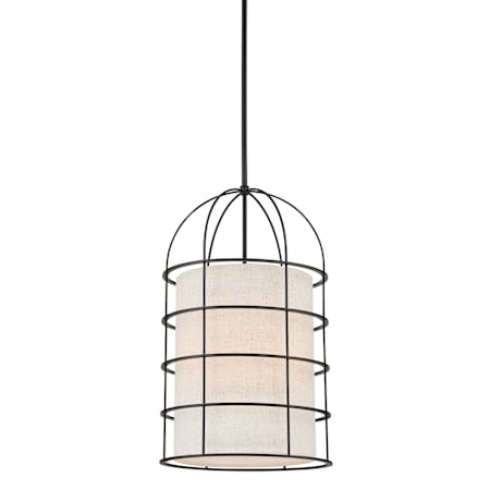 Minka Lavery Gateway Park 4 Light 14" Wide Cage Pendant with Oatmeal Linen Shade Coal