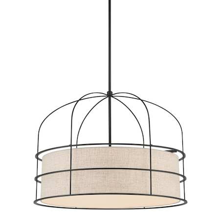Minka Lavery Gateway Park 6 Light 26" Wide Cage Multi Light Pendant with Oatmeal Linen Shade Coal
