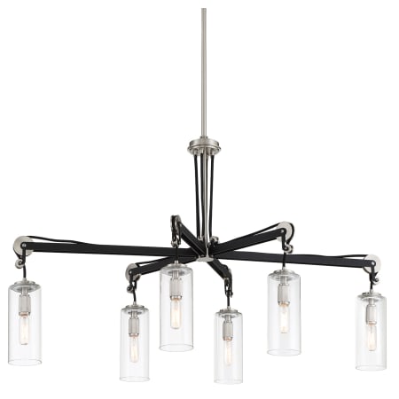 Minka Lavery Pullman Junction 6 Light 40" Wide Linear Chandelier with Clear Glass Shades Brushed Nickel / Coal