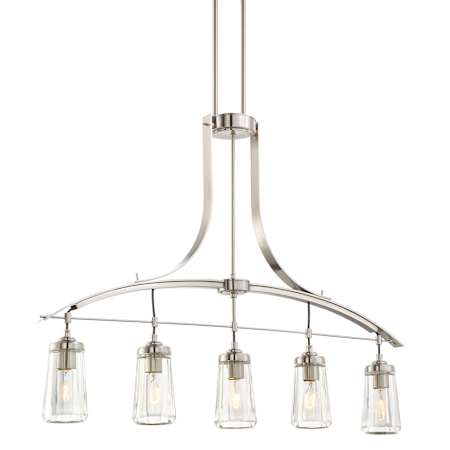 Minka Lavery Poleis 5 Light 39" Long Linear Chandelier with Clear Glass Shades Brushed Nickel