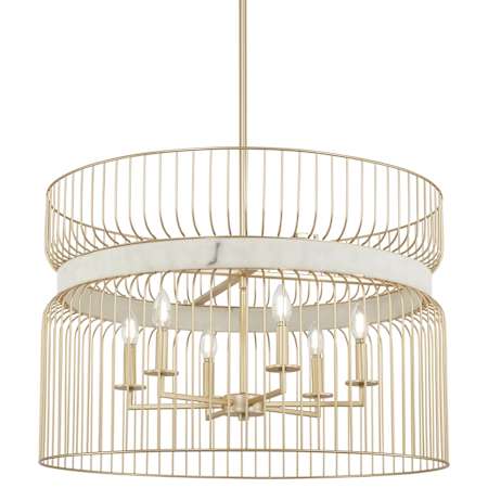 Minka Lavery Park Slope 6 Light 30" Wide Multi Light Pendant with Faux Alabaster Ring Nouveau Gold