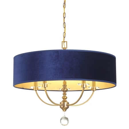 Minka Lavery Van Noord 5 Light 26" Wide Pendant with Blue Velvet Shade Oxidized Aged Brass