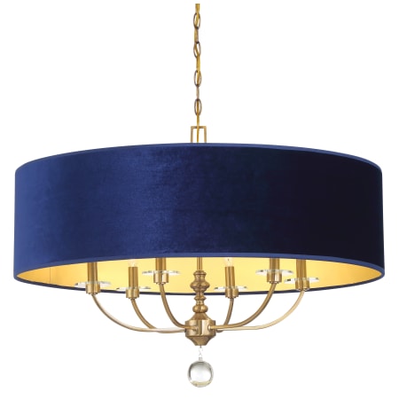 Minka Lavery Van Noord 6 Light 32" Wide Pendant with Blue Velvet Shade Oxidized Aged Brass