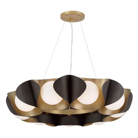 Minka Lavery Flare 9 Light 35" Wide Multi Light Pendant with Etched Opal Glass Shades Dark Bronze / Legacy Brass