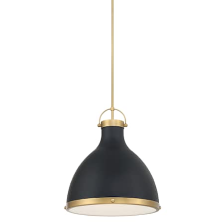 Minka Lavery Lynk 17" Wide Pendant with Etched Opal Glass Shade Dark Matte Black / Legacy Brass