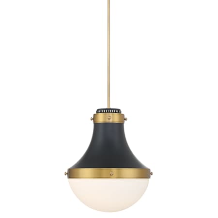 Minka Lavery Purelight 17" Wide Pendant with Etched Opal Glass Shade Dark Matte Black / Legacy Brass