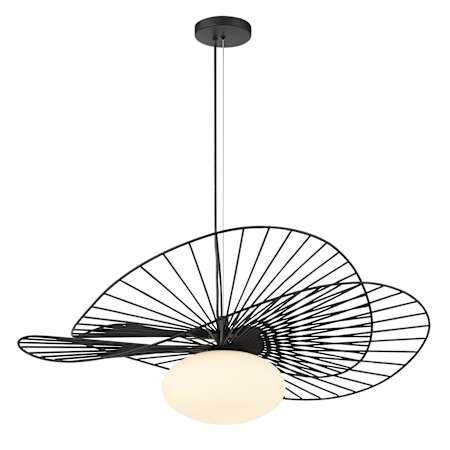 Minka Lavery Langley 33" Wide Pendant with Etched Opal Glass Shade Dark Matte Black