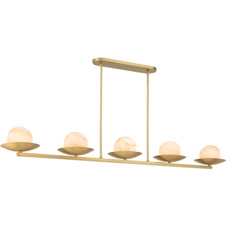 Minka Lavery Olenne 5 Light 64" Wide Linear Chandelier with Etched Amber Swirl Glass Shades Legacy Brass