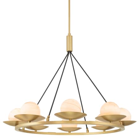 Minka Lavery Olenne 8 Light 42" Wide Chandelier with Etched Amber Swirl Glass Shades Legacy Brass
