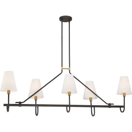 Minka Lavery Bellforge 5 Light 51" Wide Linear Chandelier with Linen Shades Legacy Brass