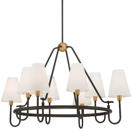 Minka Lavery Bellforge 8 Light 38" Wide Chandelier with Linen Shades Legacy Brass