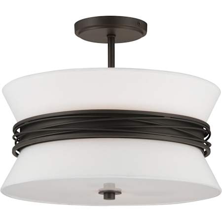 Minka Lavery Dalvor 3 Light 15" Wide Semi-Flush Ceiling Fixture with Linen Shade Dark Bronze
