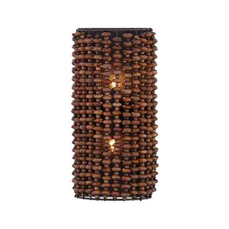 Minka Lavery Beaudelle 2 Light 18" Tall Wall Sconce with Wood Bead Shade Dark Bronze