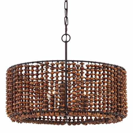 Minka Lavery Beaudelle 4 Light 26" Wide Wood Pendant with Wood Bead Shade Dark Bronze