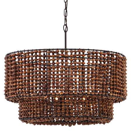 Minka Lavery Beaudelle 5 Light 30" Wide Wood Pendant with Wood Bead Shade Dark Bronze