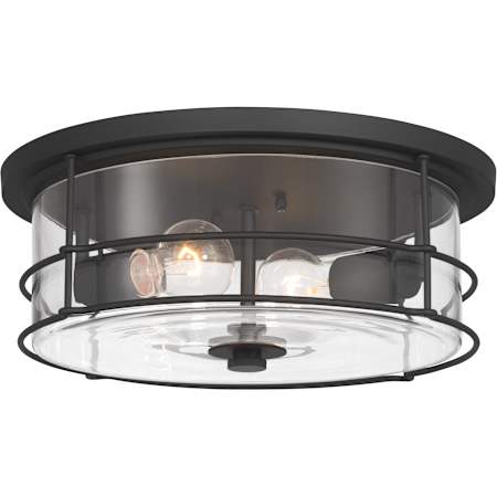 Minka Lavery Lorenth 2 Light 15" Wide Flush Mount Drum Ceiling Fixture with Clear Glass Shade Dark Matte Black