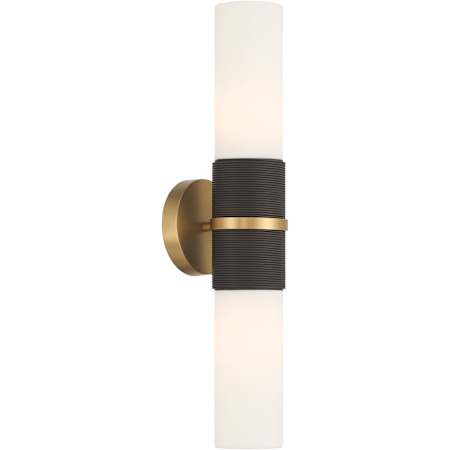 Minka Lavery Linthor 2 Light 23" Tall Wall Sconce with Opal Glass Shades Legacy Brass