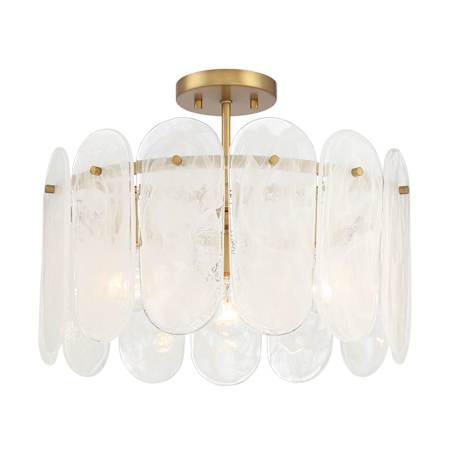 Minka Lavery Oldmill 3 Light 19" Wide Multi Light Semi-flush / Converts to Pendant with Albaster Glass Shades Legacy Brass